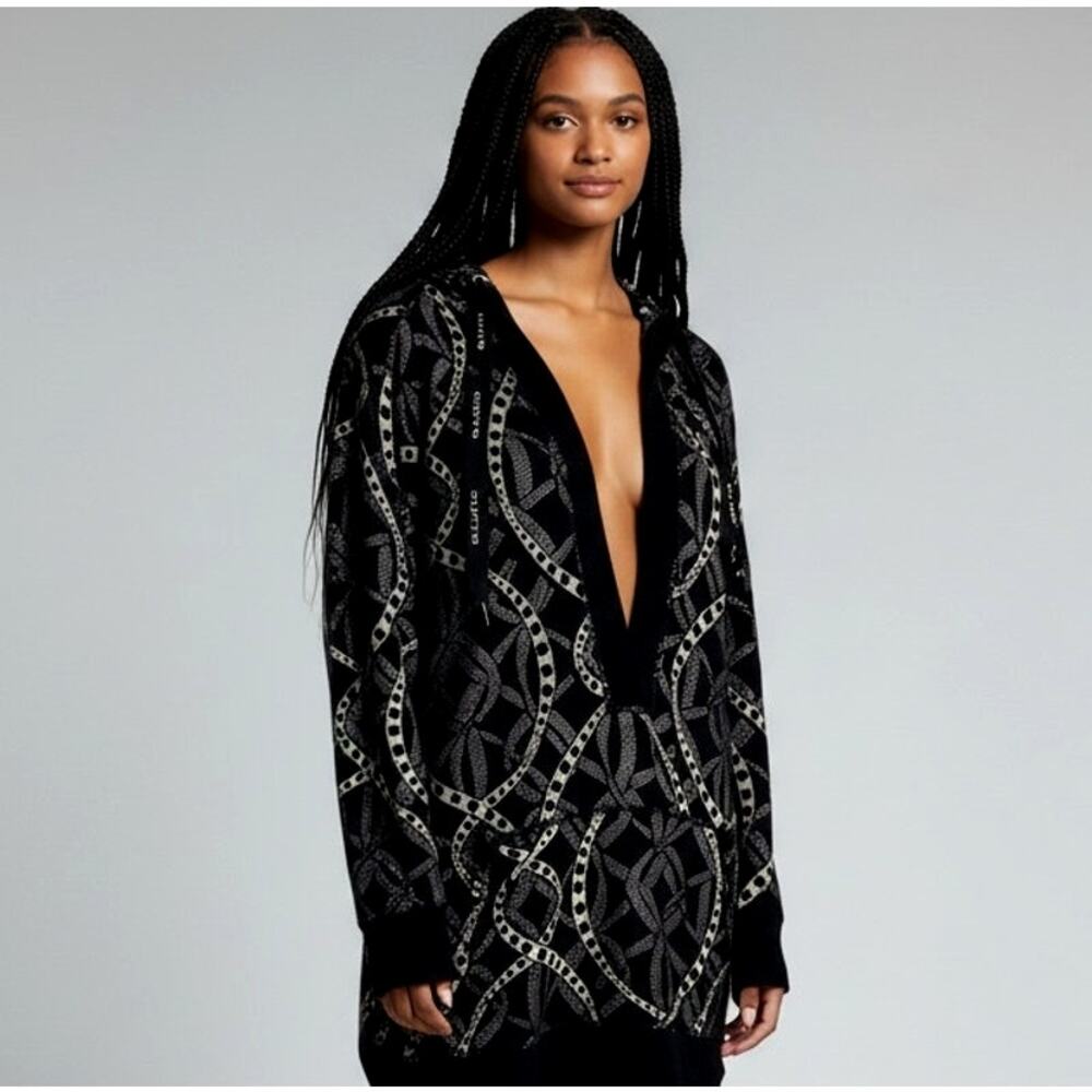 Custo Barcelona Hooded Mini Dress Tunic S Geometric Print Long Sleeve Women's